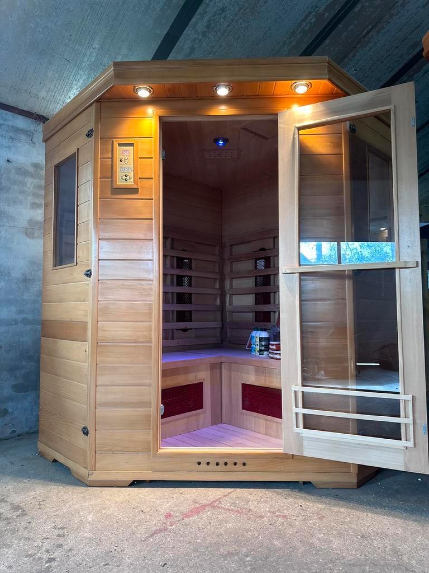 Combi sauna infrarood (lange golf stralers) met opgietkachel - TRSDB