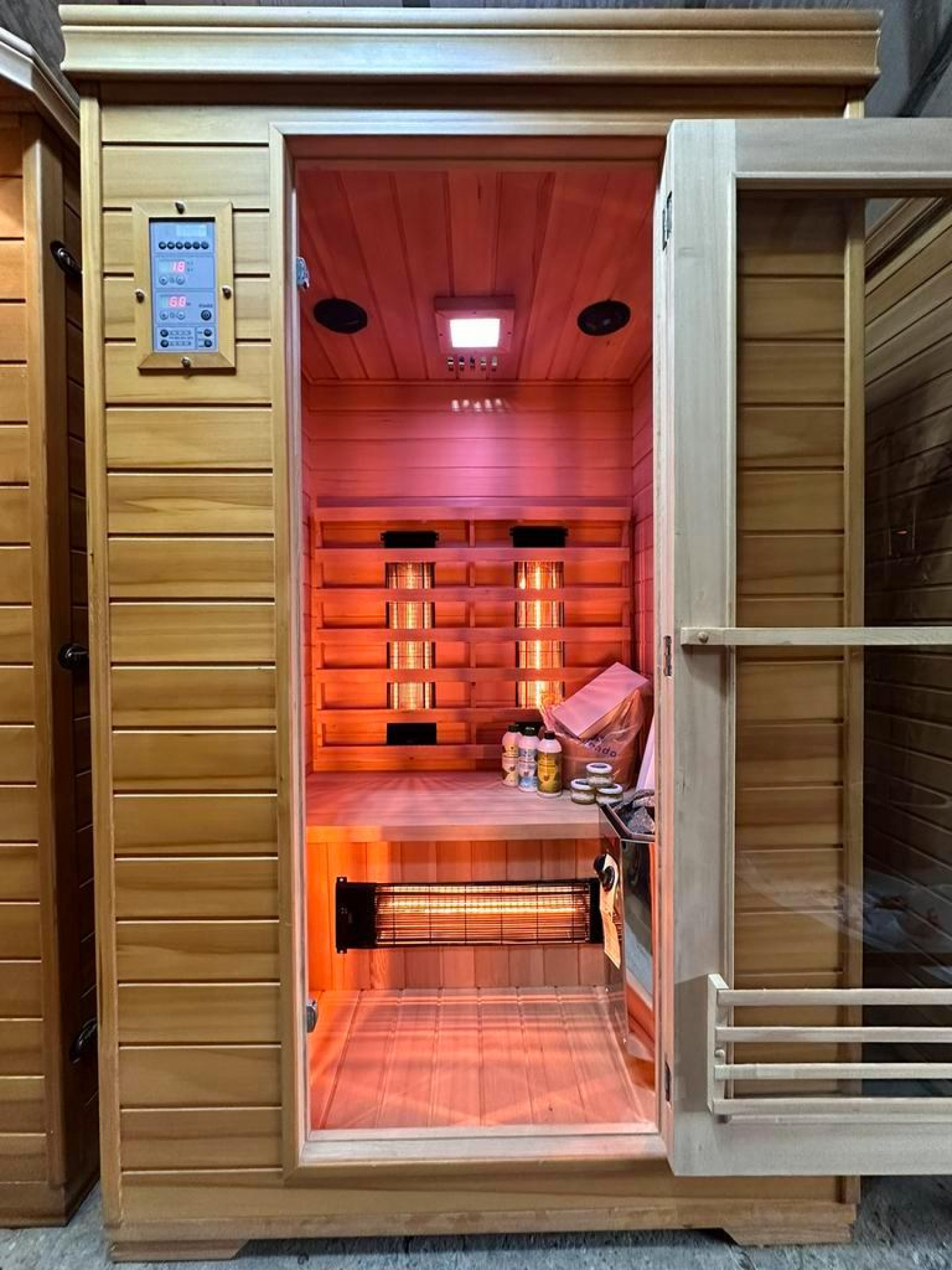 Combi Duo (korte en lange golf) Sauna Hemlock | 120x100 | 3,5kW Vega | HAEPE